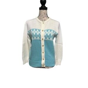 Vintage‎ 1960's Aqua Nordic Style Cardigan Sweater Size Small Whimsical Fairy